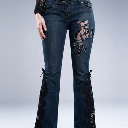 Lace ripped flared jeans