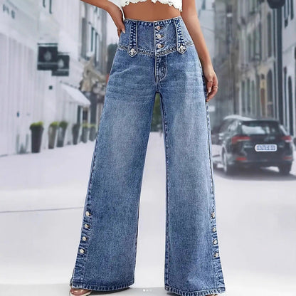 Button-Up Hem Slit Jeans