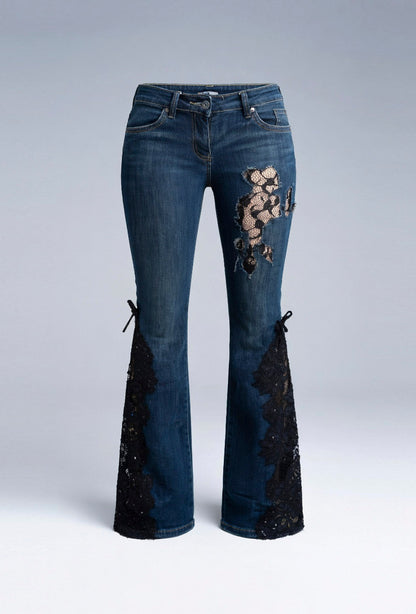 Lace ripped flared jeans