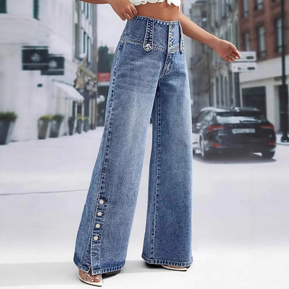 Button-Up Hem Slit Jeans