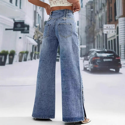 Button-Up Hem Slit Jeans