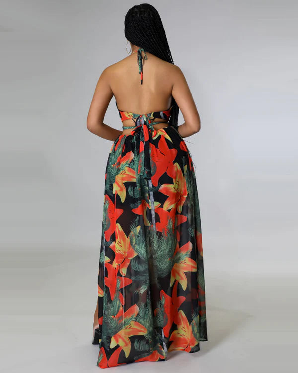 Floral Long Halter Dress