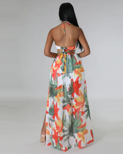 Floral Long Halter Dress