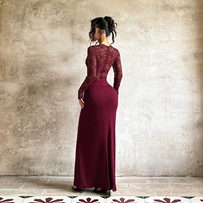 Long-sleeved patchwork lace dress