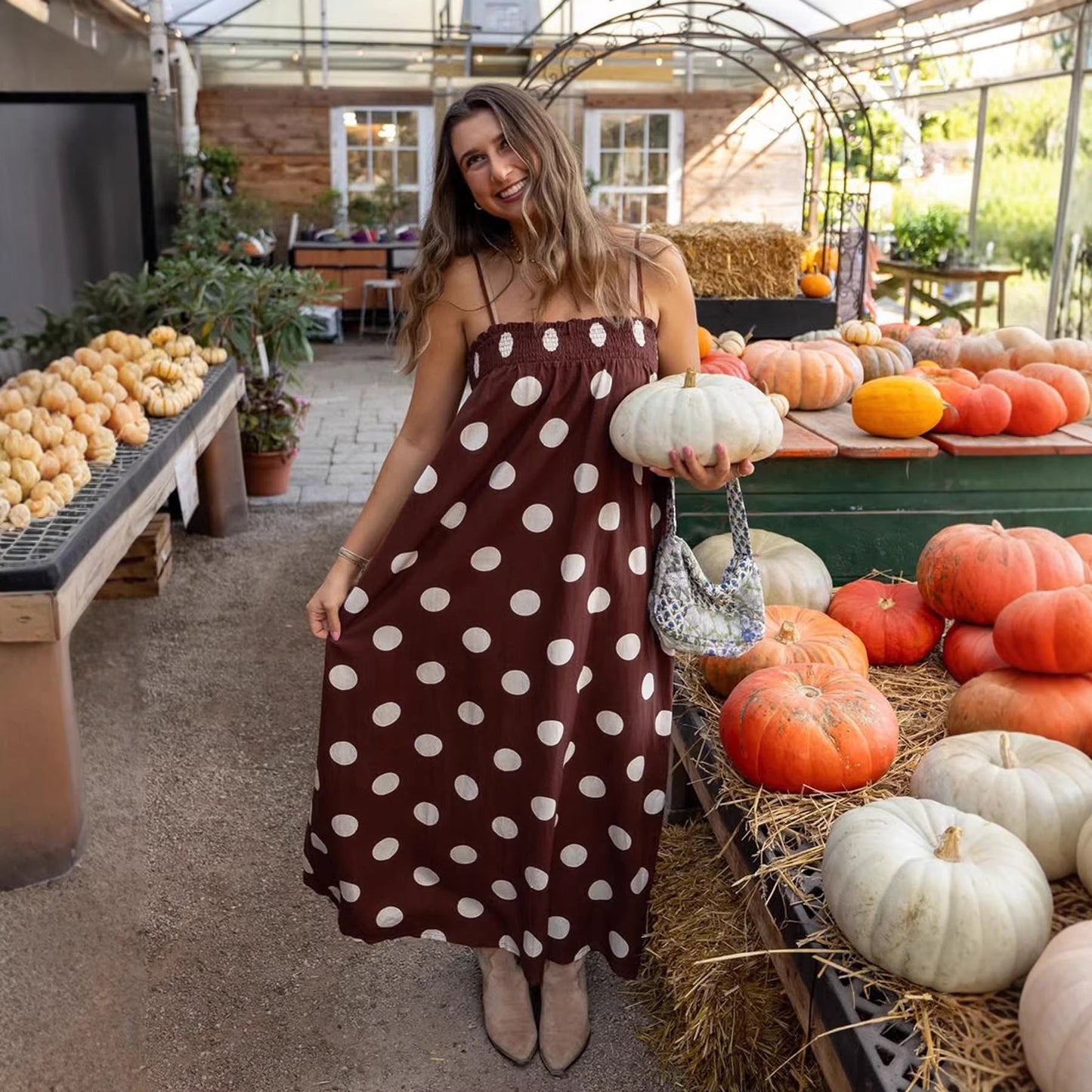 Polka dot print long dress