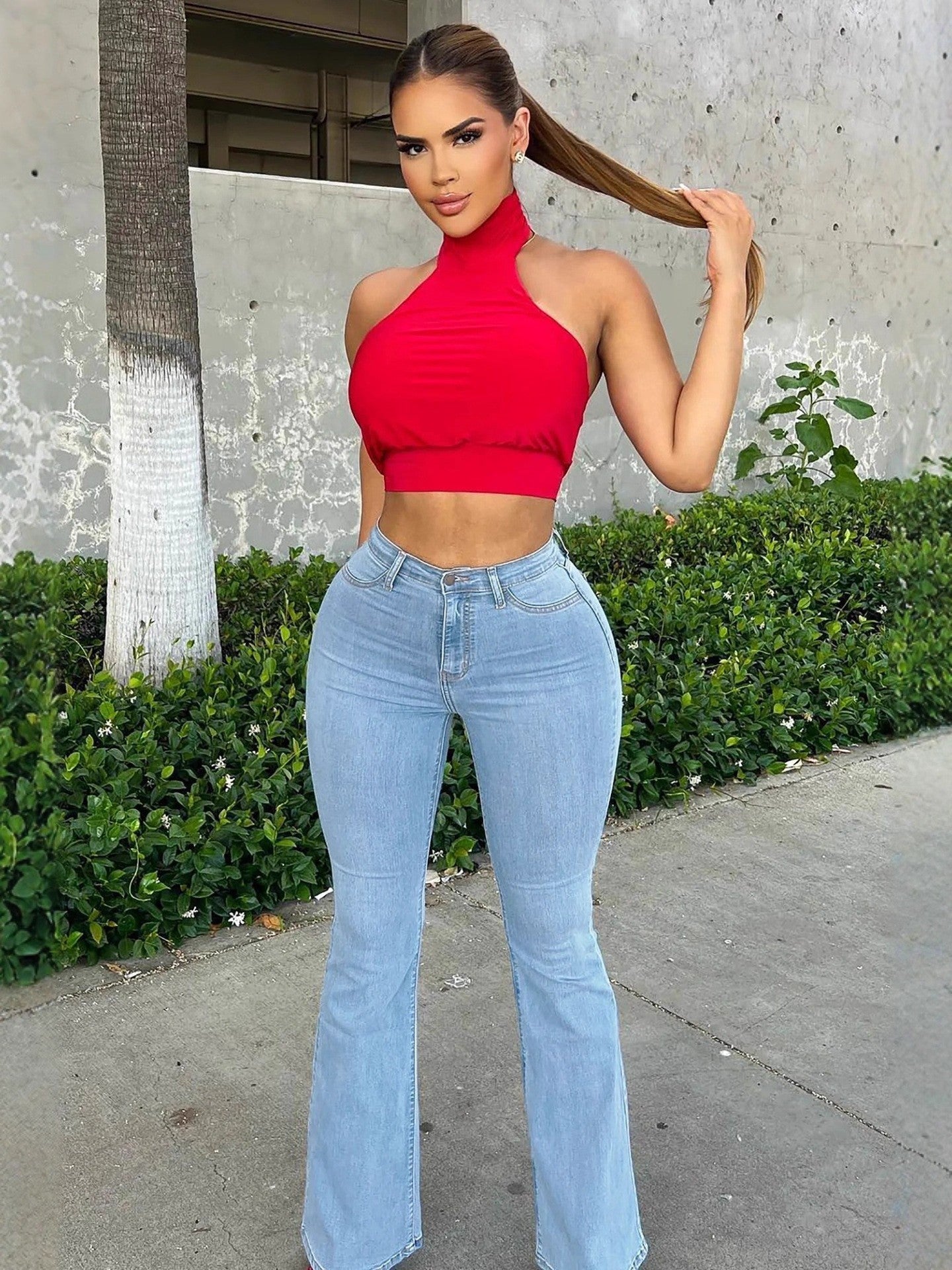 High-waisted slimming flared jeans