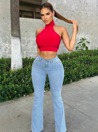 High-waisted slimming flared jeans