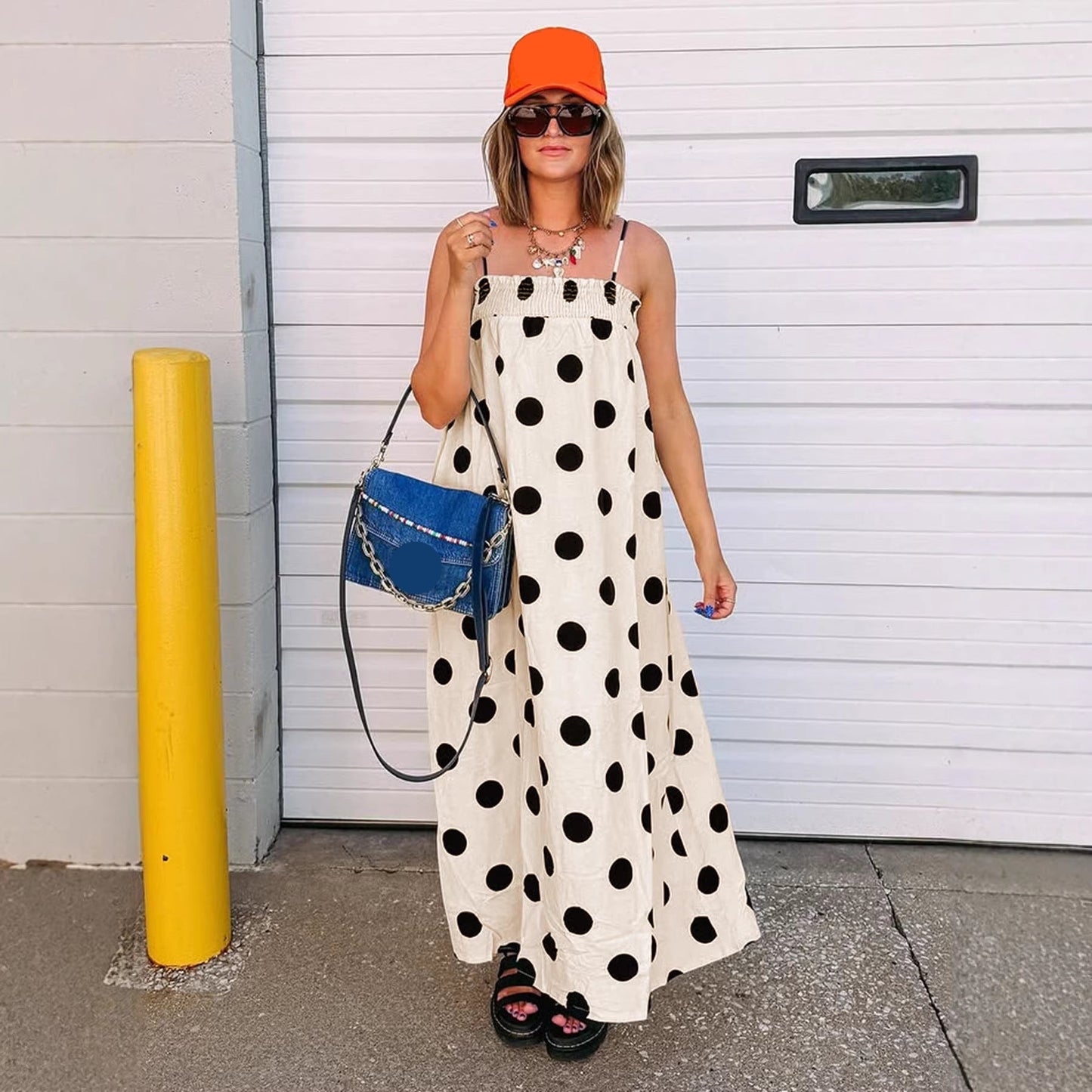 Polka dot print long dress