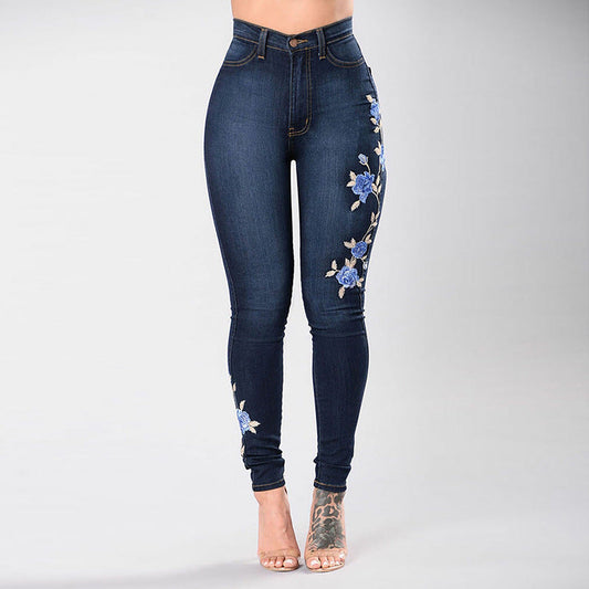 Embroidered slim fit jeans