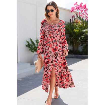 Fashion Printed Long Sleeve Square Neck Dress