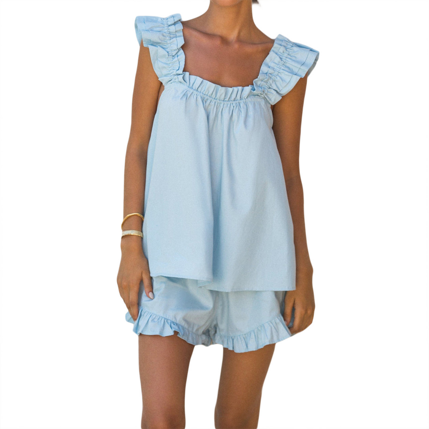 Ruffle hem casual vest shorts two-piece set